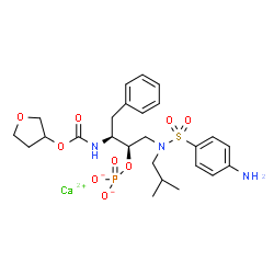 ChemSpider 2D Image | Calcium (2R,3S)-1-{[(4-aminophenyl)sulfonyl](isobutyl)amino}-4-phenyl-3-{[(tetrahydro-3-furanyloxy)carbonyl]amino}-2-butanyl phosphate | C25H34CaN3O9PS