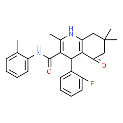 ChemSpider 2D Image | 4-(2-Fluorophenyl)-2,7,7-trimethyl-N-(2-methylphenyl)-5-oxo-1,4,5,6,7,8-hexahydro-3-quinolinecarboxamide | C26H27FN2O2