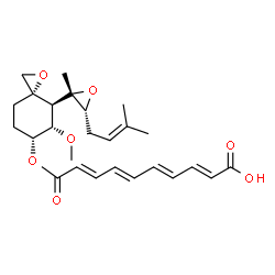 ChemSpider 2D Image | (2E,4E,6E,8E)-10-({(3S,4S,5S,6R)-5-Methoxy-4-[(2S,3R)-2-methyl-3-(3-methyl-2-buten-1-yl)-2-oxiranyl]-1-oxaspiro[2.5]oct-6-yl}oxy)-10-oxo-2,4,6,8-decatetraenoic acid | C26H34O7