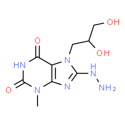 ChemSpider 2D Image | 7-(2,3-Dihydroxypropyl)-8-hydrazino-3-methyl-3,7-dihydro-1H-purine-2,6-dione | C9H14N6O4