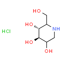 ChemSpider 2D Image | (3R,4R)-2-(Hydroxymethyl)-3,4,5-piperidinetriol hydrochloride (1:1) | C6H14ClNO4