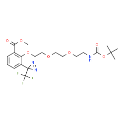 ChemSpider 2D Image | Methyl 2-[(2,2-dimethyl-4-oxo-3,8,11-trioxa-5-azatridecan-13-yl)oxy]-3-[3-(trifluoromethyl)-3H-diaziren-3-yl]benzoate | C21H28F3N3O7
