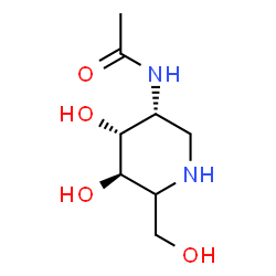 ChemSpider 2D Image | N-[(3R,4R,5R)-4,5-Dihydroxy-6-(hydroxymethyl)-3-piperidinyl]acetamide | C8H16N2O4