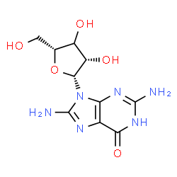 ChemSpider 2D Image | 2,8-Diamino-9-[(3xi)-beta-D-threo-pentofuranosyl]-1,9-dihydro-6H-purin-6-one | C10H14N6O5