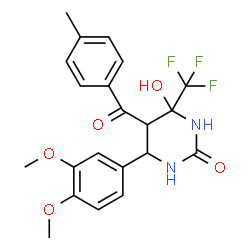ChemSpider 2D Image | 6-(3,4-Dimethoxyphenyl)-4-hydroxy-5-(4-methylbenzoyl)-4-(trifluoromethyl)tetrahydro-2(1H)-pyrimidinone | C21H21F3N2O5