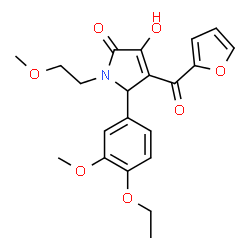 ChemSpider 2D Image | 5-(4-Ethoxy-3-methoxyphenyl)-4-(2-furoyl)-3-hydroxy-1-(2-methoxyethyl)-1,5-dihydro-2H-pyrrol-2-one | C21H23NO7