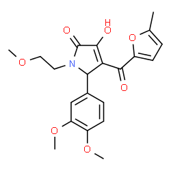 ChemSpider 2D Image | 5-(3,4-Dimethoxyphenyl)-3-hydroxy-1-(2-methoxyethyl)-4-(5-methyl-2-furoyl)-1,5-dihydro-2H-pyrrol-2-one | C21H23NO7