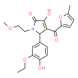 ChemSpider 2D Image | 5-(3-Ethoxy-4-hydroxyphenyl)-3-hydroxy-1-(2-methoxyethyl)-4-(5-methyl-2-furoyl)-1,5-dihydro-2H-pyrrol-2-one | C21H23NO7