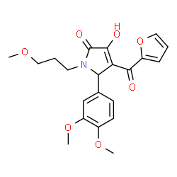 ChemSpider 2D Image | 5-(3,4-Dimethoxyphenyl)-4-(2-furoyl)-3-hydroxy-1-(3-methoxypropyl)-1,5-dihydro-2H-pyrrol-2-one | C21H23NO7