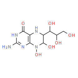 ChemSpider 2D Image | 2-Amino-7,8-dihydroxy-6-(1,2,3-trihydroxypropyl)-5,6,7,8-tetrahydro-4(1H)-pteridinone | C9H15N5O6