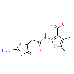 ChemSpider 2D Image | methyl 2-{[(2-imino-4-oxo-1,3-thiazolidin-5-yl)acetyl]amino}-4,5-dimethylthiophene-3-carboxylate | C13H15N3O4S2