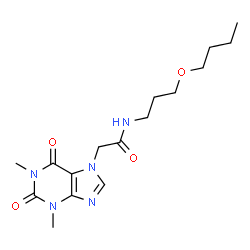 ChemSpider 2D Image | N-(3-Butoxypropyl)-2-(1,3-dimethyl-2,6-dioxo-1,2,3,6-tetrahydro-7H-purin-7-yl)acetamide | C16H25N5O4