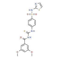 ChemSpider 2D Image | 3,5-Dimethoxy-N-{[4-(1,3-thiazol-2-ylsulfamoyl)phenyl]carbamothioyl}benzamide | C19H18N4O5S3
