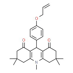 ChemSpider 2D Image | 9-[4-(Allyloxy)phenyl]-3,3,6,6,10-pentamethyl-3,4,6,7,9,10-hexahydro-1,8(2H,5H)-acridinedione | C27H33NO3