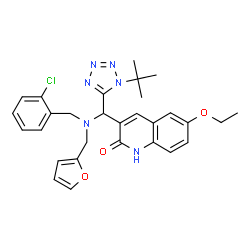 ChemSpider 2D Image | 3-{[(2-Chlorobenzyl)(2-furylmethyl)amino][1-(2-methyl-2-propanyl)-1H-tetrazol-5-yl]methyl}-6-ethoxy-2(1H)-quinolinone | C29H31ClN6O3