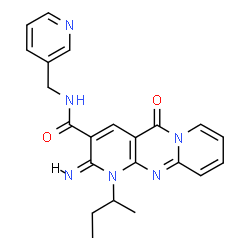 ChemSpider 2D Image | (2E)-1-sec-Butyl-2-imino-5-oxo-N-(3-pyridinylmethyl)-1,5-dihydro-2H-dipyrido[1,2-a:2',3'-d]pyrimidine-3-carboxamide | C22H22N6O2