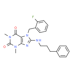 ChemSpider 2D Image | 7-(2-Fluorobenzyl)-1,3-dimethyl-8-[(3-phenylpropyl)amino]-3,7-dihydro-1H-purine-2,6-dione | C23H24FN5O2