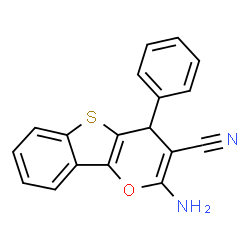 ChemSpider 2D Image | 2-Amino-4-phenyl-4H-[1]benzothieno[3,2-b]pyran-3-carbonitrile | C18H12N2OS
