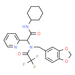 ChemSpider 2D Image | N-(1,3-Benzodioxol-5-ylmethyl)-N-[2-(cyclohexylamino)-2-oxo-1-(2-pyridinyl)ethyl]-2,2,2-trifluoroacetamide | C23H24F3N3O4
