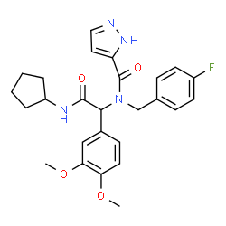 ChemSpider 2D Image | N-[2-(Cyclopentylamino)-1-(3,4-dimethoxyphenyl)-2-oxoethyl]-N-(4-fluorobenzyl)-1H-pyrazole-5-carboxamide | C26H29FN4O4