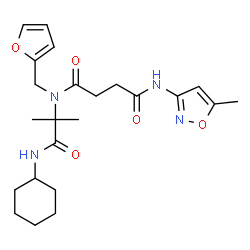 ChemSpider 2D Image | N-[1-(Cyclohexylamino)-2-methyl-1-oxo-2-propanyl]-N-(2-furylmethyl)-N'-(5-methyl-1,2-oxazol-3-yl)succinamide | C23H32N4O5