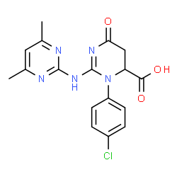ChemSpider 2D Image | 3-(4-Chlorophenyl)-2-[(4,6-dimethyl-2-pyrimidinyl)amino]-3,4,5,6-tetrahydro-6-oxo-4-pyrimidinecarboxylic acid | C17H16ClN5O3