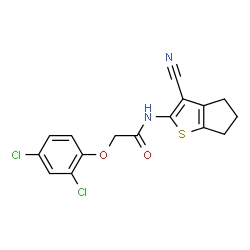 ChemSpider 2D Image | N-(3-Cyano-5,6-dihydro-4H-cyclopenta[b]thiophen-2-yl)-2-(2,4-dichlorophenoxy)acetamide | C16H12Cl2N2O2S