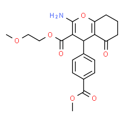 ChemSpider 2D Image | 2-Methoxyethyl 2-amino-4-[4-(methoxycarbonyl)phenyl]-5-oxo-5,6,7,8-tetrahydro-4H-chromene-3-carboxylate | C21H23NO7
