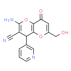 ChemSpider 2D Image | 2-Amino-6-(hydroxymethyl)-8-oxo-4-(3-pyridinyl)-4,8-dihydropyrano[3,2-b]pyran-3-carbonitrile | C15H11N3O4