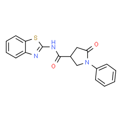 ChemSpider 2D Image | N-(1,3-Benzothiazol-2-yl)-5-oxo-1-phenyl-3-pyrrolidinecarboxamide | C18H15N3O2S