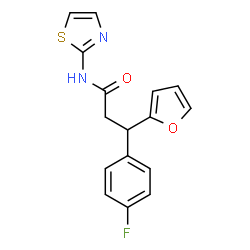 ChemSpider 2D Image | 3-(4-Fluorophenyl)-3-(2-furyl)-N-(1,3-thiazol-2-yl)propanamide | C16H13FN2O2S