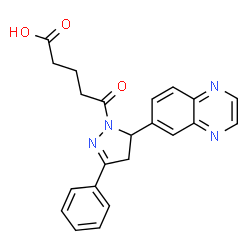 ChemSpider 2D Image | 5-Oxo-5-[3-phenyl-5-(6-quinoxalinyl)-4,5-dihydro-1H-pyrazol-1-yl]pentanoic acid | C22H20N4O3