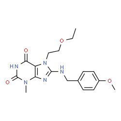ChemSpider 2D Image | 7-(2-Ethoxyethyl)-8-[(4-methoxybenzyl)amino]-3-methyl-3,7-dihydro-1H-purine-2,6-dione | C18H23N5O4