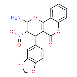 ChemSpider 2D Image | 2-Amino-4-benzo[1,3]dioxol-5-yl-3-nitro-4H-pyrano[3,2-c]chromen-5-one | C19H12N2O7