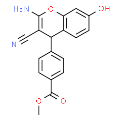 ChemSpider 2D Image | Methyl 4-(2-amino-3-cyano-7-hydroxy-4H-chromen-4-yl)benzoate | C18H14N2O4