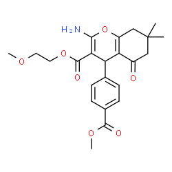ChemSpider 2D Image | 2-Methoxyethyl 2-amino-4-[4-(methoxycarbonyl)phenyl]-7,7-dimethyl-5-oxo-5,6,7,8-tetrahydro-4H-chromene-3-carboxylate | C23H27NO7
