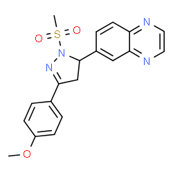 ChemSpider 2D Image | 6-[3-(4-Methoxyphenyl)-1-(methylsulfonyl)-4,5-dihydro-1H-pyrazol-5-yl]quinoxaline | C19H18N4O3S