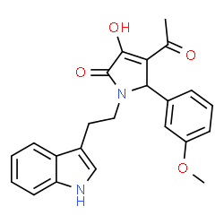 ChemSpider 2D Image | 4-Acetyl-3-hydroxy-1-[2-(1H-indol-3-yl)-ethyl]-5-(3-methoxy-phenyl)-1,5-dihydro-pyrrol-2-one | C23H22N2O4