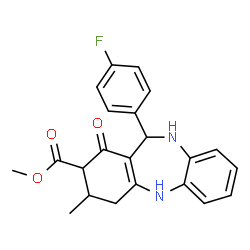 ChemSpider 2D Image | Methyl 11-(4-fluorophenyl)-3-methyl-1-oxo-2,3,4,5,10,11-hexahydro-1H-dibenzo[b,e][1,4]diazepine-2-carboxylate | C22H21FN2O3