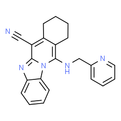 ChemSpider 2D Image | 11-[(2-Pyridinylmethyl)amino]-7,8,9,10-tetrahydrobenzimidazo[1,2-b]isoquinoline-6-carbonitrile | C22H19N5