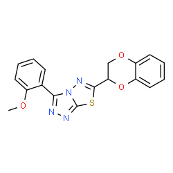 ChemSpider 2D Image | 6-(2,3-Dihydro-1,4-benzodioxin-2-yl)-3-(2-methoxyphenyl)[1,2,4]triazolo[3,4-b][1,3,4]thiadiazole | C18H14N4O3S