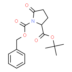 ChemSpider 2D Image | 1-Benzyl 2-(2-methyl-2-propanyl) 5-oxo-1,2-pyrrolidinedicarboxylate | C17H21NO5