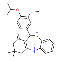 ChemSpider 2D Image | 11-(4-Isopropoxy-3-methoxyphenyl)-3,3-dimethyl-2,3,4,5,10,11-hexahydro-1H-dibenzo[b,e][1,4]diazepin-1-one | C25H30N2O3