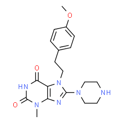 ChemSpider 2D Image | 7-[2-(4-Methoxyphenyl)ethyl]-3-methyl-8-(1-piperazinyl)-3,7-dihydro-1H-purine-2,6-dione | C19H24N6O3