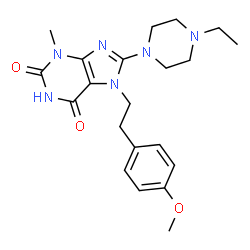 ChemSpider 2D Image | 8-(4-Ethyl-1-piperazinyl)-7-[2-(4-methoxyphenyl)ethyl]-3-methyl-3,7-dihydro-1H-purine-2,6-dione | C21H28N6O3