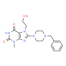 ChemSpider 2D Image | 8-(4-Benzyl-1-piperazinyl)-7-(2-hydroxyethyl)-3-methyl-3,7-dihydro-1H-purine-2,6-dione | C19H24N6O3