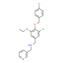 ChemSpider 2D Image | 1-{3-Chloro-4-[(4-chlorobenzyl)oxy]-5-ethoxyphenyl}-N-(3-pyridinylmethyl)methanamine | C22H22Cl2N2O2