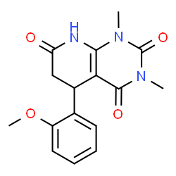 ChemSpider 2D Image | 5-(2-Methoxyphenyl)-1,3-dimethyl-5,8-dihydropyrido[2,3-d]pyrimidine-2,4,7(1H,3H,6H)-trione | C16H17N3O4