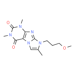 ChemSpider 2D Image | 8-(3-Methoxy-propyl)-1,3,7-trimethyl-1H,8H-imidazo[2,1-f]purine-2,4-dione | C14H19N5O3
