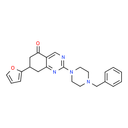 ChemSpider 2D Image | 2-(4-Benzyl-1-piperazinyl)-7-(2-furyl)-7,8-dihydro-5(6H)-quinazolinone | C23H24N4O2